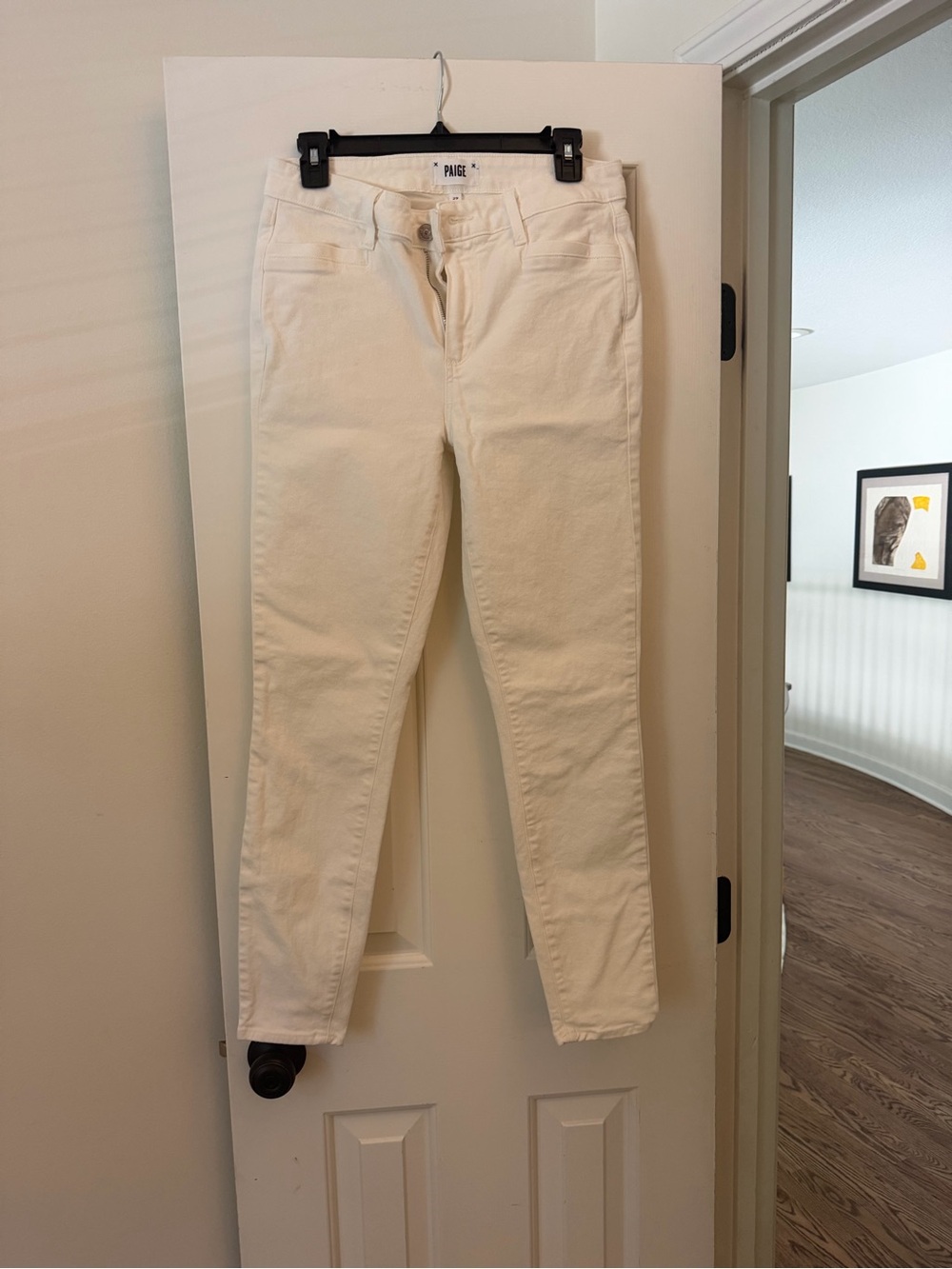 PAIGE Cream High-Rise Skinny Jeans